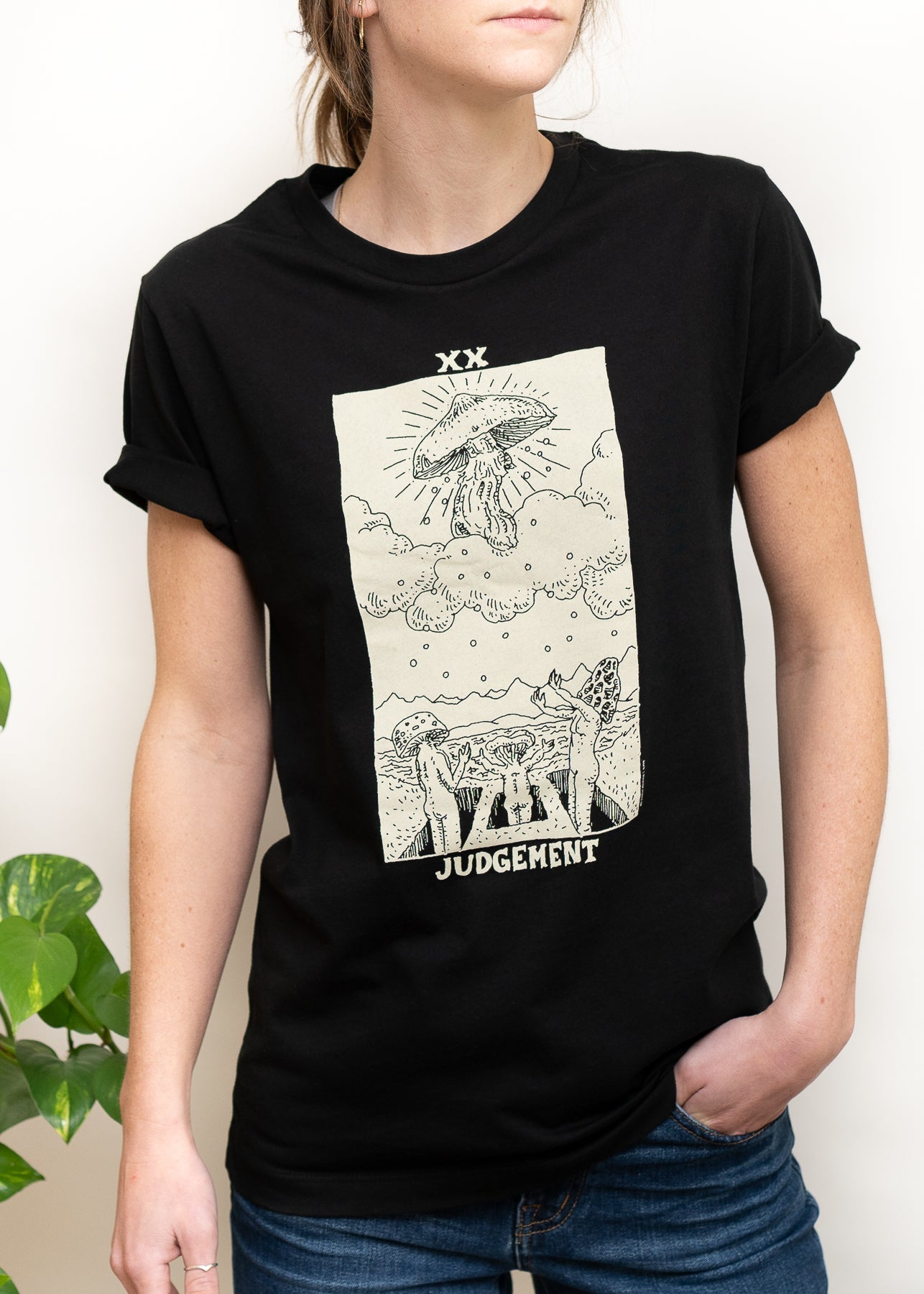 Judgement Mushroom Tarot Shirt, Black Organic Cotton