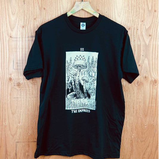 Empress Mushroom Tarot Shirt, Black Organic Cotton